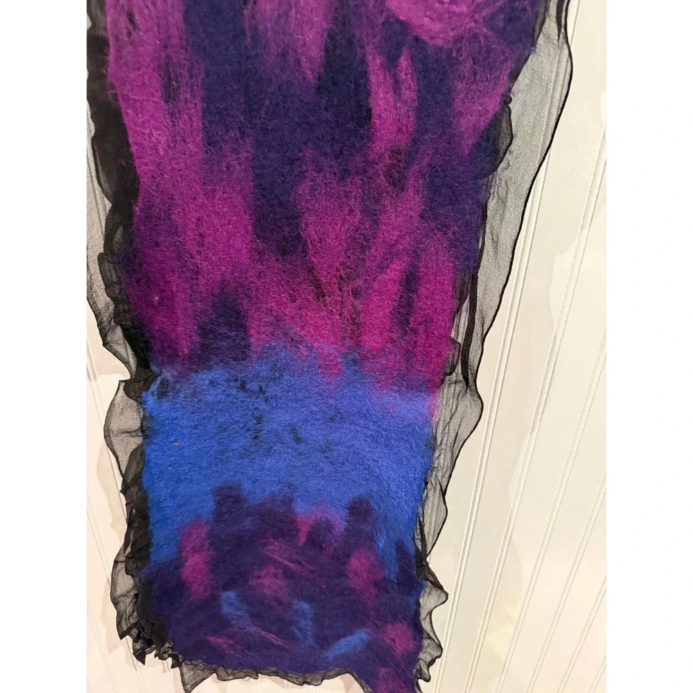 Authentic Andrea LeBeau Artisan Nuno Felted Scarf & Silk Chiffon Edges Lagenlook